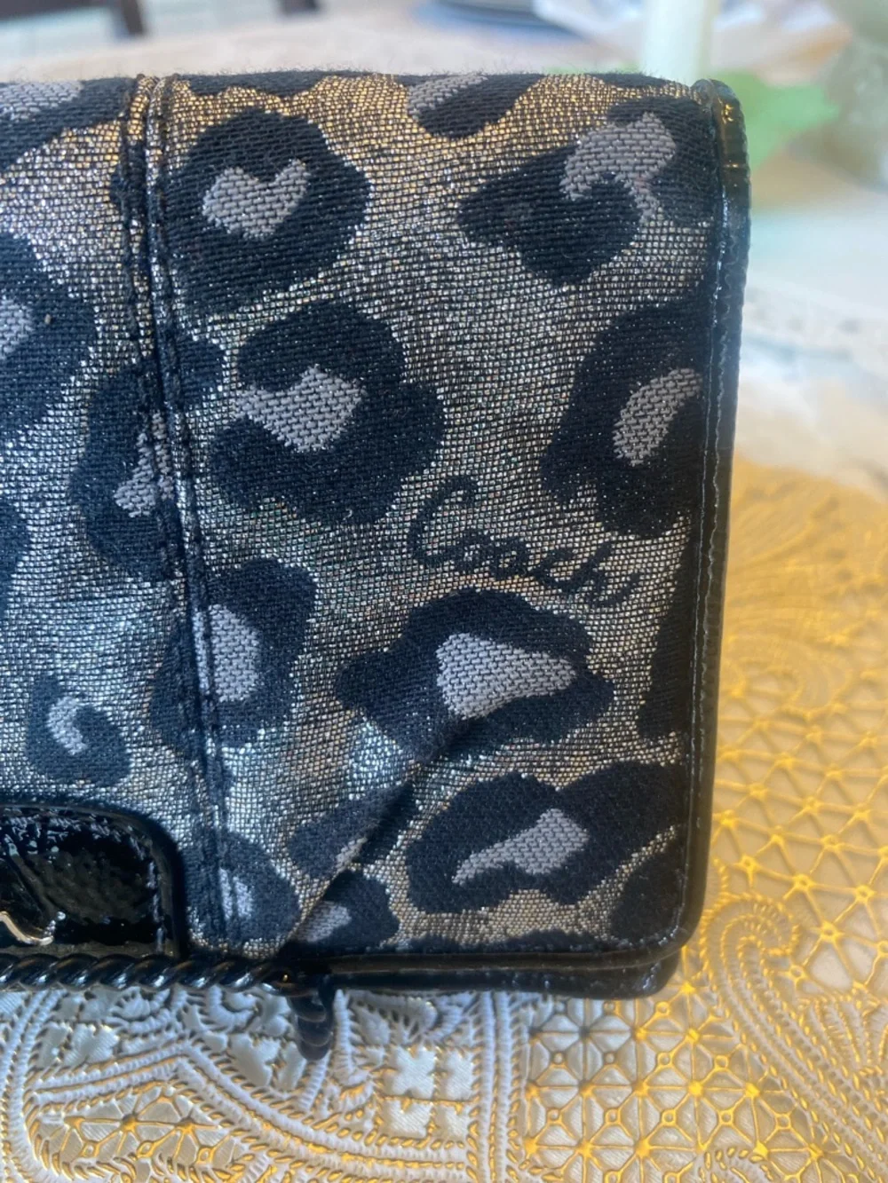 Coach Leopard Print Wristlet Wallet | Signature Canvas & Patent Leather Trim - Picture 13 of 15